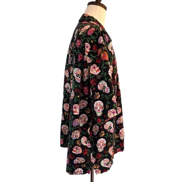 VTG David Carey Originals BLK Day of the Dead CALAVERA Skull & Roses Graphics 3X - Picture 3 of 7